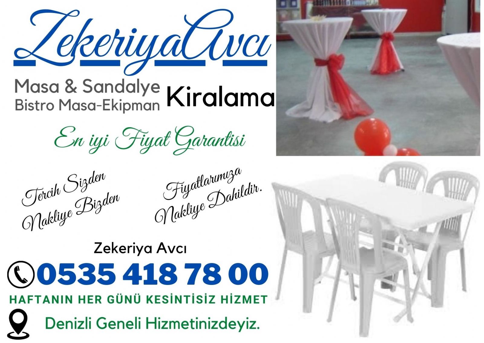 Denizli masa sandalye bistro kiralama